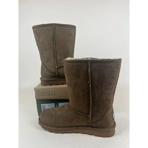 Bearpaw Elle Short Vegan Boots Womens 8 M Tan Faux Suede Mid Snow Shoes NWB